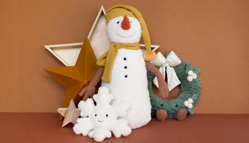 Jellycat Lenny Snowman, Amusable Snowflake & Amusable Gold Wreath