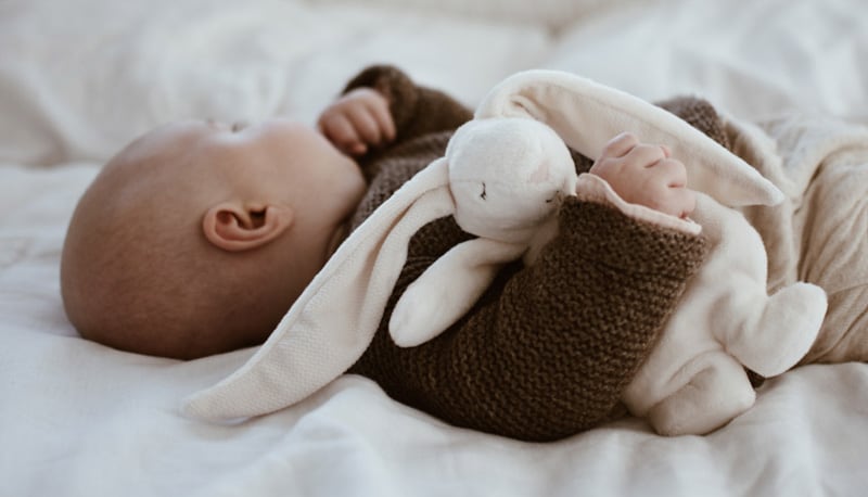 Baby napping with Moonie's Noising Rabbit With A Light